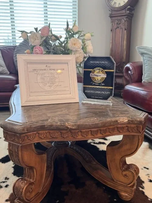 Official licensing certificate for Adult Family Center of Moses Lake, a certified seniors foster care and affordable senior care facility in Washington State.